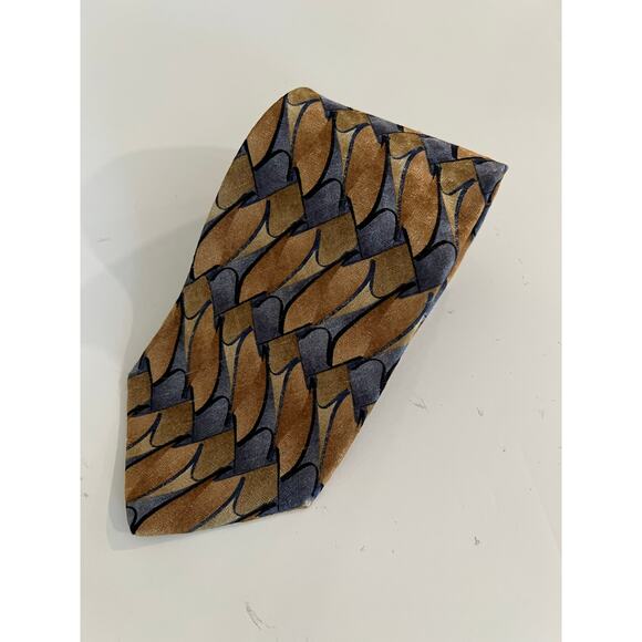 Jimmy V Men's 100% Silk Neck Tie Gold Blue Watercolor Abstract Print JL - Picture 1 of 9